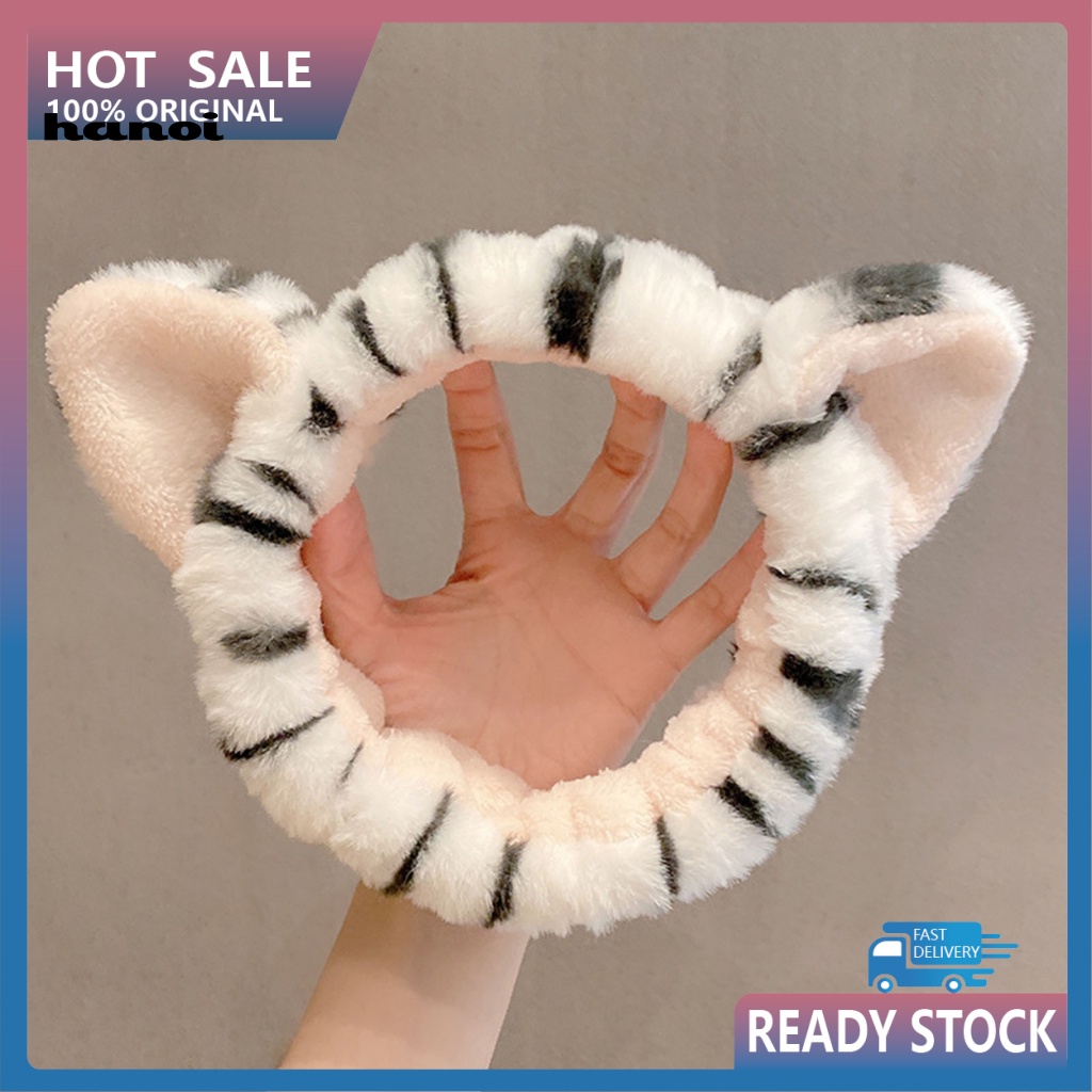 Băng Đô Cài Tóc Co Giãn Tốt In Họa Tiết Tai Hổ Hoạt Hình Cho Nữ Rửa Mặt