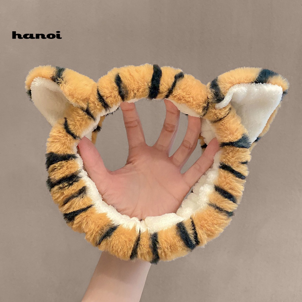 Băng Đô Cài Tóc Co Giãn Tốt In Họa Tiết Tai Hổ Hoạt Hình Cho Nữ Rửa Mặt