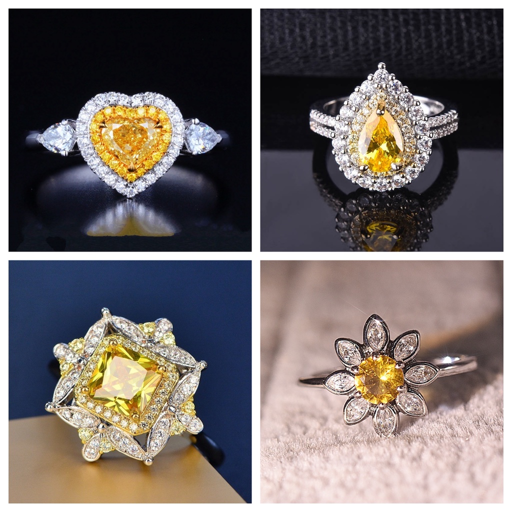 Bonny trang sức vàng bạc phụ nữ 925 nhẫn trang sức citrine sang trọng ban đầu m095