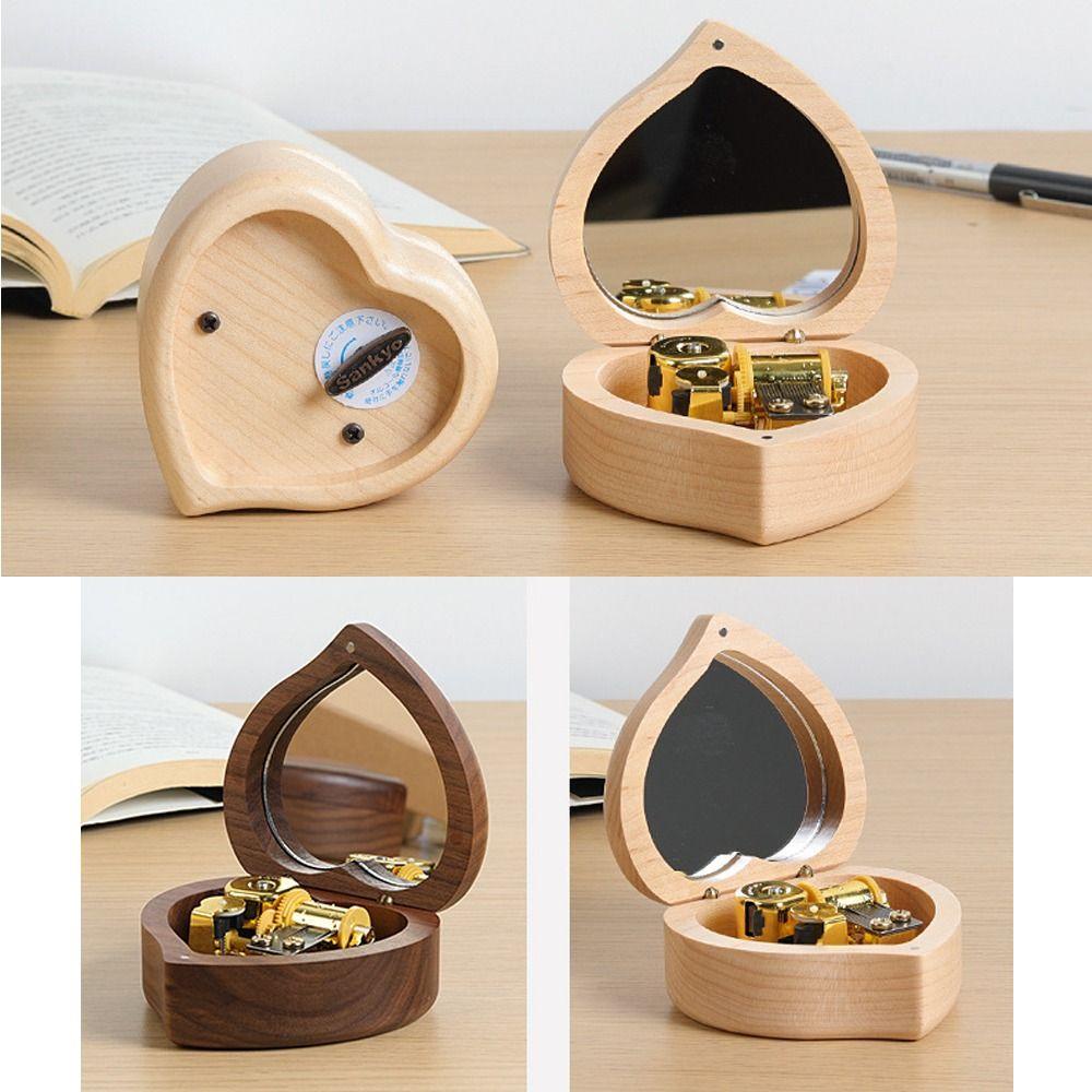 Hộp Nhạc Bằng Gỗ Hình Trái Tim Có Gương Dùng Làm Quà Tặng Sinh Nhật / Valentine