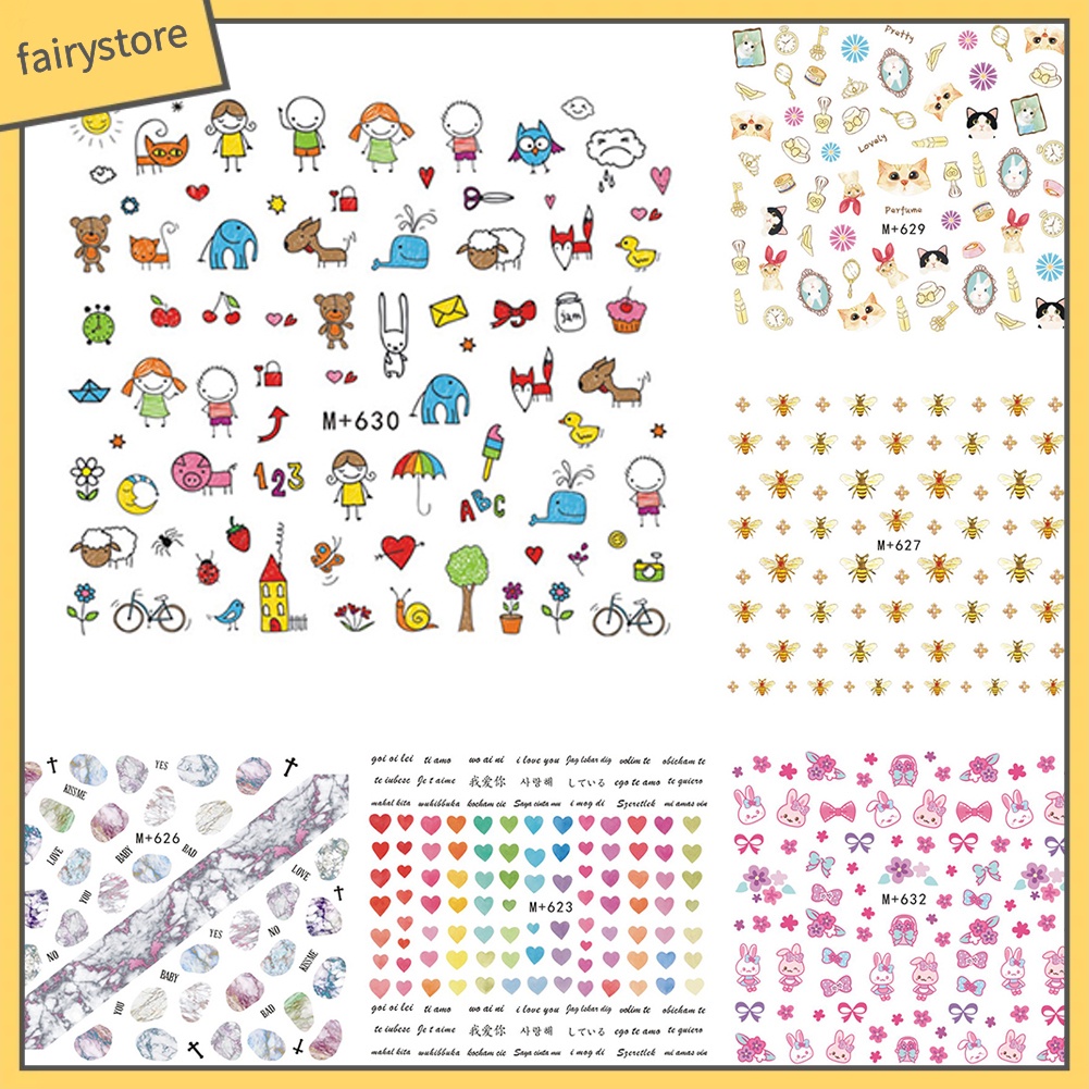 Sticker Dán Móng Chuyển Nước Họa Tiết Động Vật / Hoa / Ong / Trái Tim Thời Trang