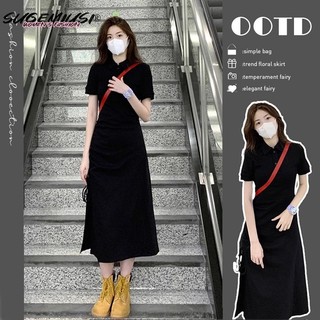 Đầm Cổ polo Màu Đen Thời Trang Cho Nữ