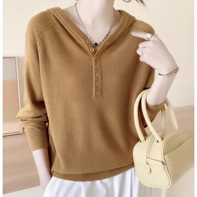 Áo len MULTIPLICATION dáng rộng có mũ trùm đầu màu sắc đơn giản thời trang 2023 xuân thu cho nữ