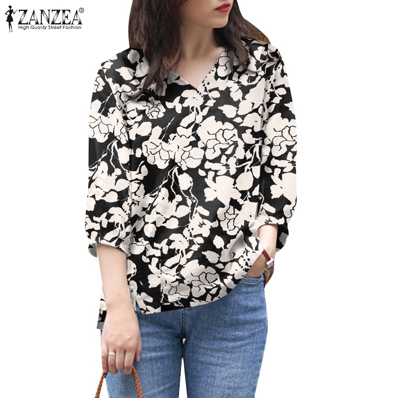 ZANZEA Áo Kiểu Hàn Quốc Tay Lỡ Cổ V Xẻ Tà Thời Trang Cho Nữ