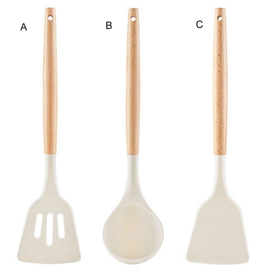 Thìa Xẻng Nấu Ăn Bằng Silicone Cán Gỗ Có Lỗ Treo Cho Nhà Hàng