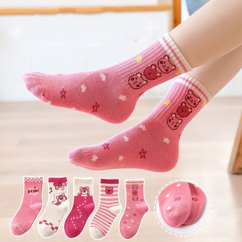 Bộ 5 Đôi Vớ Cotton Thoáng Khí In Hoạt Hình Toy Story Dễ Thương Cho Bé Gái