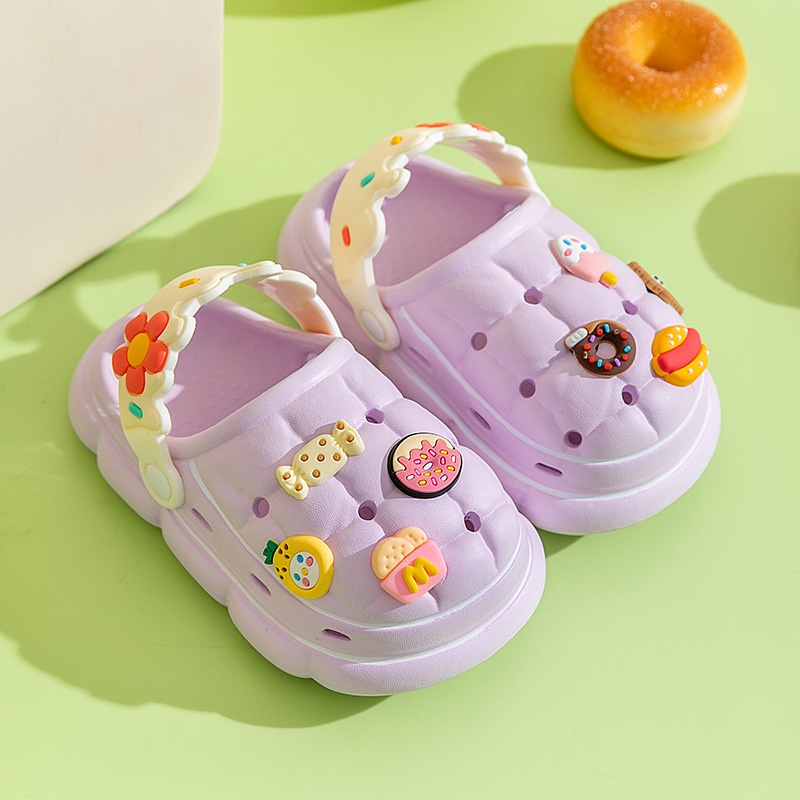 Giày Crocs EVA Gọn Nhẹ Đục Lỗ Hình Hoa Dễ Thương DIY Cho Bé Trai Bé Gái Sơ Sinh Đi Biển