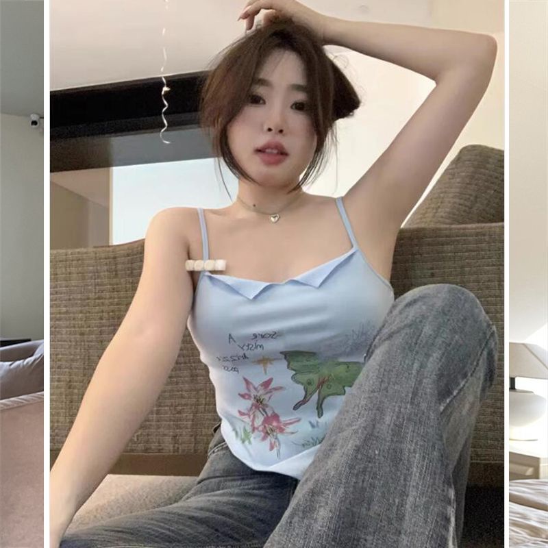 Áo Dệt Kim Hai Dây Dáng Ngắn In Họa Tiết Bướm Thời Trang Mùa Hè Hàng