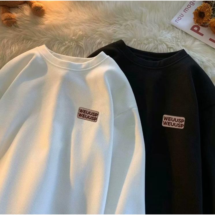 Áo Nỉ Tay Dài Dáng Rộng In Chữ WEU Waffle Phong Cách Mỹ Thời Trang Cho Nam Và Nữ Size M-5XL
