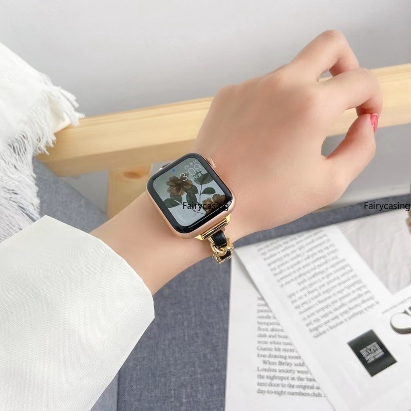 Dây Đồng Hồ Đeo Tay Thời Trang Bằng Da Mềm 49mm 45mm 44mm 42mm 41mm 38mm 40mm iWatch Series 8 7 / 6 / 5 / 4 / 3