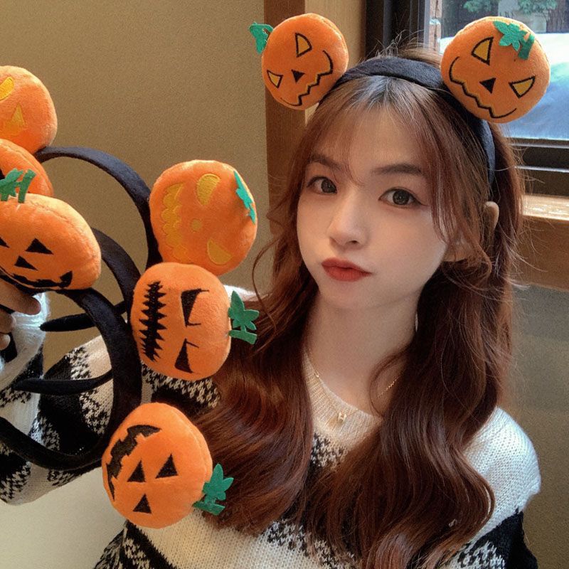 Băng Đô Cài Tóc Rửa Mặt Bằng Lông Nhung Họa Tiết Bí Ngô Halloween Dễ Thương Vui Nhộn Cho Bé Gái