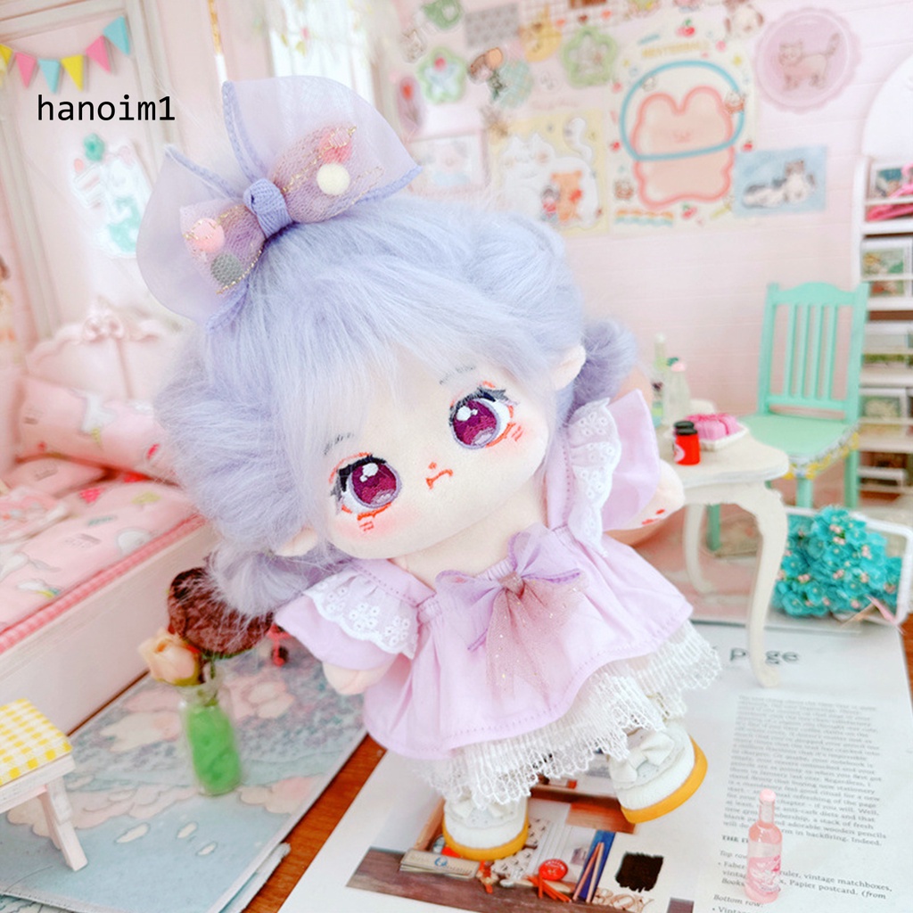 Ys2 1 bộ 20cm quần áo búp bê dễ thương nơ ren hem màu rắn phong cách ngọt ngào hai-piece set dressing-up bông có thể đeo được búp bê nhồi bông công chúa váy cài tóc giả vờ trò chơi