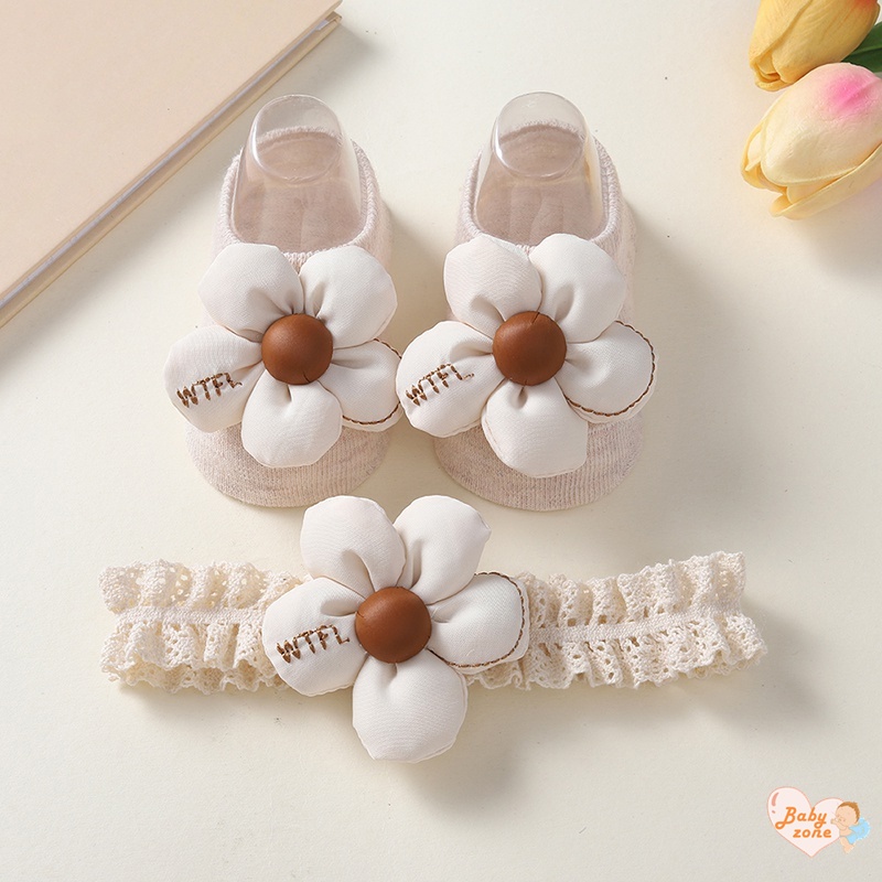 Vớ đi bộ thiết kế hoa ngọt ngào cho bé sơ sinh với băng đô đa năng