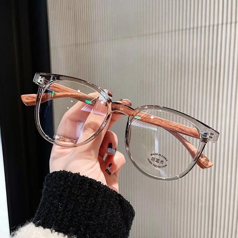 👓kính thời trang👓 -1.0-1.5-2.0-2.5-3.0-3.5-4.0 độ kính cận thị cho nam và nữ Kính râm khung vuông bằng gỗ trong suốt chống ánh sáng xanh phong cách Hàn Quốc Ống kính hoán đổi cho nhau