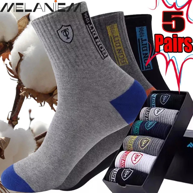 5 cặp lưới thoáng khí thông thường nam giới mùa thu đông ấm áp vớ bông hàng ngày vớ thể thao mồ hôi-hấp thụ chống mùi non-slip ống giữa vớ mềm thời trang thoải mái chất lượng cao