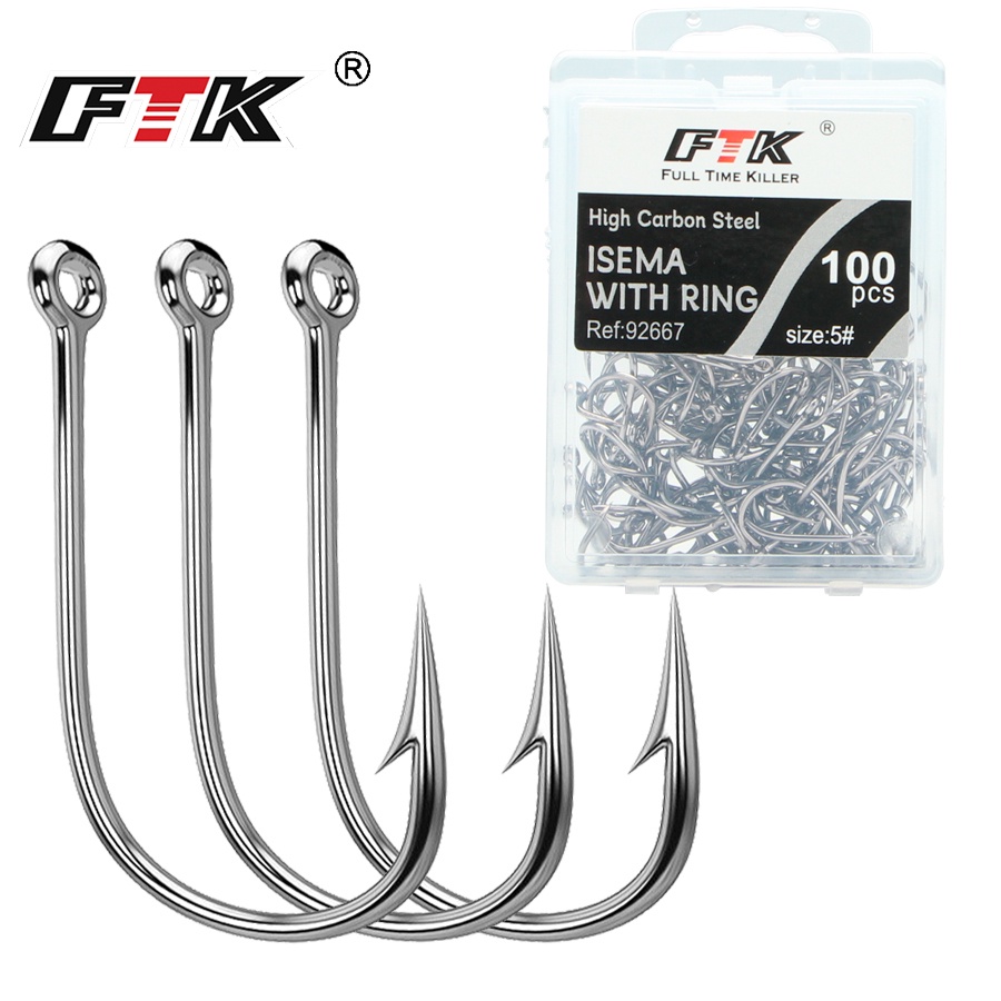 Ftk 92667 móc câu cá vòng thép carbon cao móc câu dụng cụ câu cá 50 cái / 100 cái phụ kiện câu cá