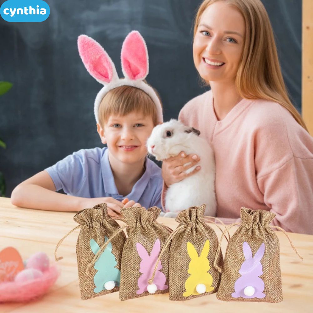 24 cái/bộ Linen phục sinh Quà tặng Túi mùa xuân phục sinh Đảng Bunny kẹo Cookie đóng gói túi trẻ em sinh nhật đảng trang trí ủng hộ thỏ Pouch CYN cyn