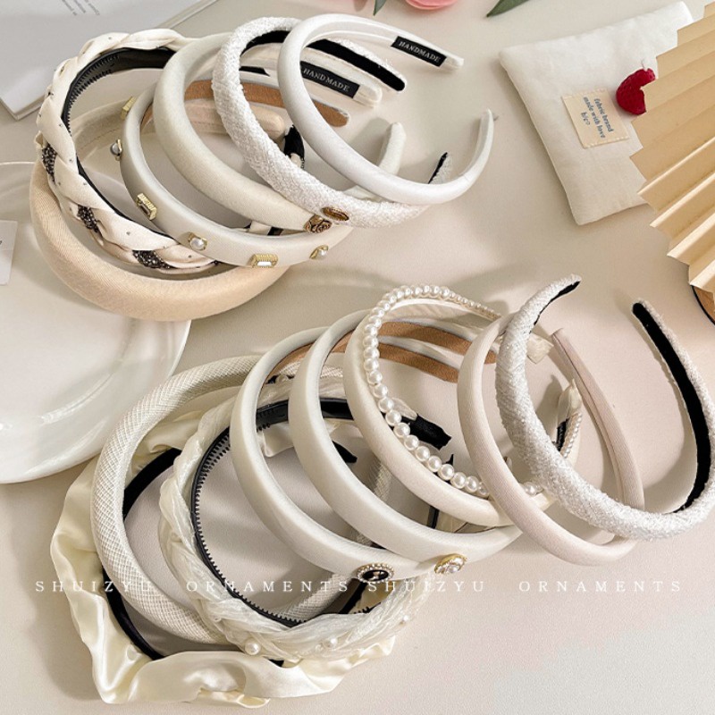 Băng đô màu trắng đơn giản băng đô mới rửa mặt bó tóc băng đô đầu lâu cao của phụ nữ