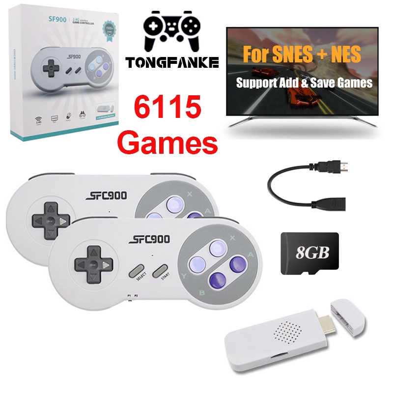 Sf900 retro video game console hd tv game stick tích hợp 6115 trò chơi mini handhled game player bộ điều khiển trò chơi không dây cho snes + nes
