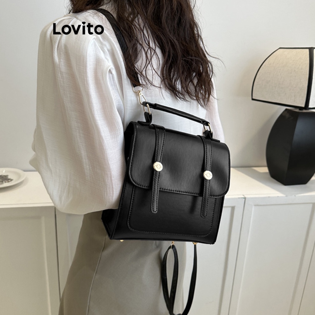 Balo Lovito màu trơn phối kim loại phong cách Preppy cho nữ L60AD122