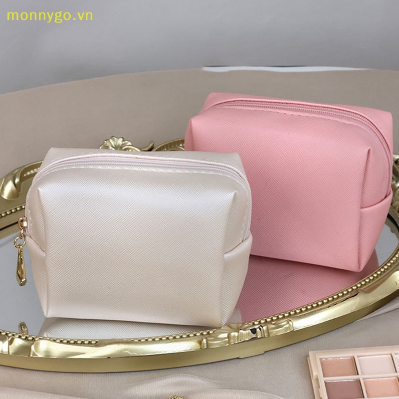 Monnygo women travel makeup bags pu leather make up pouch large-capacity travel toiletry bag travel waterproof purse túi đựng mỹ phẩm túi xách vn