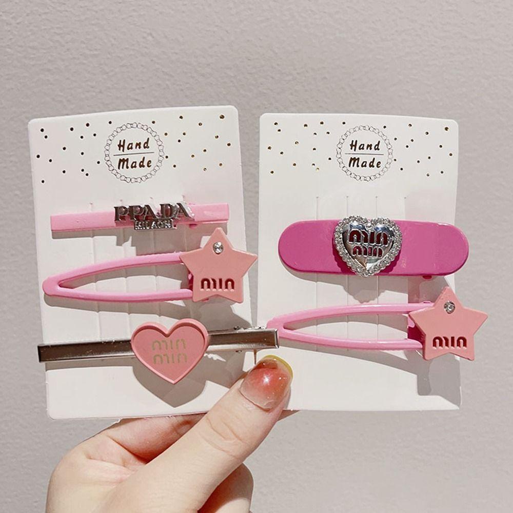 Lưng2 Kẹp Tóc Kim Loại Hình Ngôi Sao / Trái Tim / Ngôi Sao Đính Đá Xinh Xắn