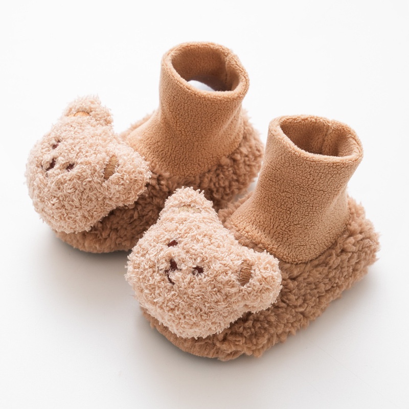 Búp bê gấu dễ thương baby plush socks autumn winter thicken fleece toddler socks anti-slip bottom soft cotton infant kids floor socks