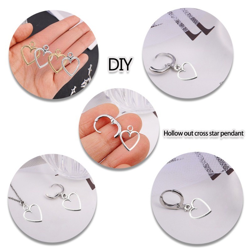 50 chiếc / gói 14 * 11mm mặt dây chuyền tự làm hợp kim kim loại vòng cổ đơn giản vòng tay vòng chân bông tai đánh dấu hình học hình trái tim thời trang bùa rỗng đồ trang sức màu vàng / bạc