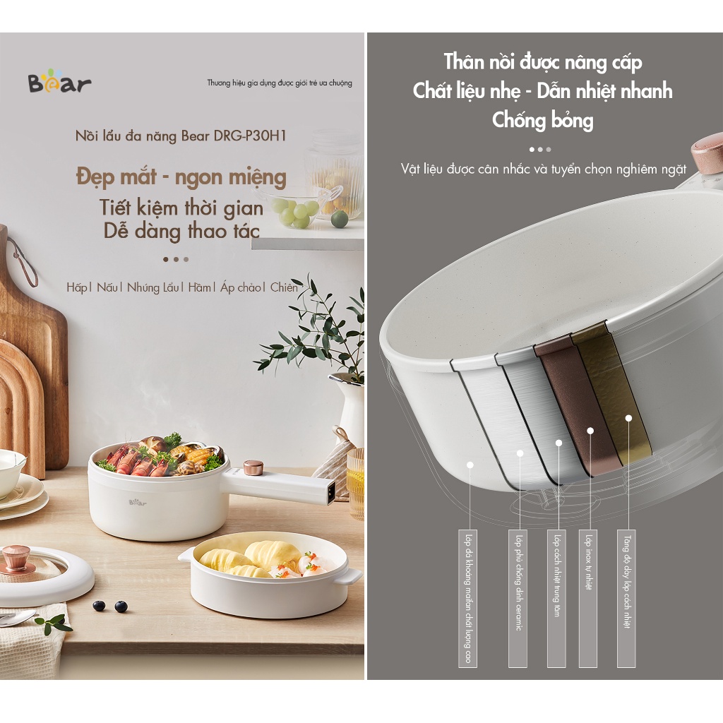 Nồi điện đa năng 3L Bear DRG-F30H1 - Hàng Chính Hãng