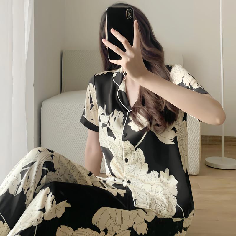 Bộ ngủ nữ pijama mặc nhà chất lụa latin cao cấp họa tiết hoa mẫu đơn Melli Homewear