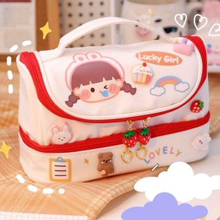 Hộp đựng bút da khoang chứa rộng cỡ to 2 ngăn dễ thương TB02, đựng nhiều đồ tiện kèm sticker cute