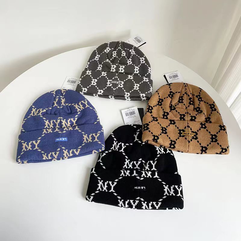 Thời trang mùa đông phụ nữ đàn ông ny b beanies mũ dệt kim mùa thu nữ mũ bonnet unisex mũ ấm