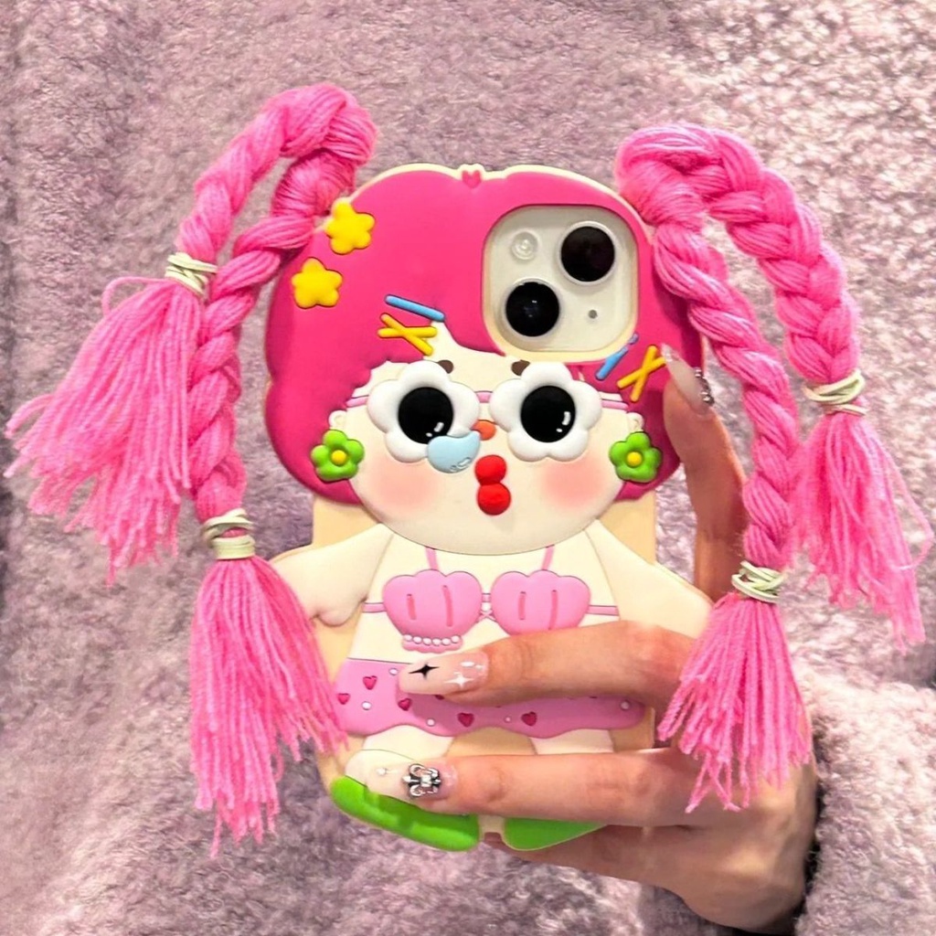 Hoạt Hình Ốp Điện Thoại Silicon Mềm Hình Cô Gái Bện 3d Cho iphone 11 / 12 / 13 / 14 / pro / max / promax / plus