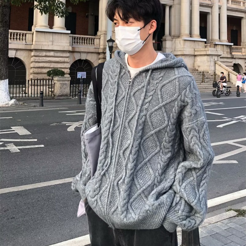 Áo sweaters LIVE GREAT dệt kim tay dài có mũ trùm đầu dáng rộng đơn giản thời trang dành cho nam