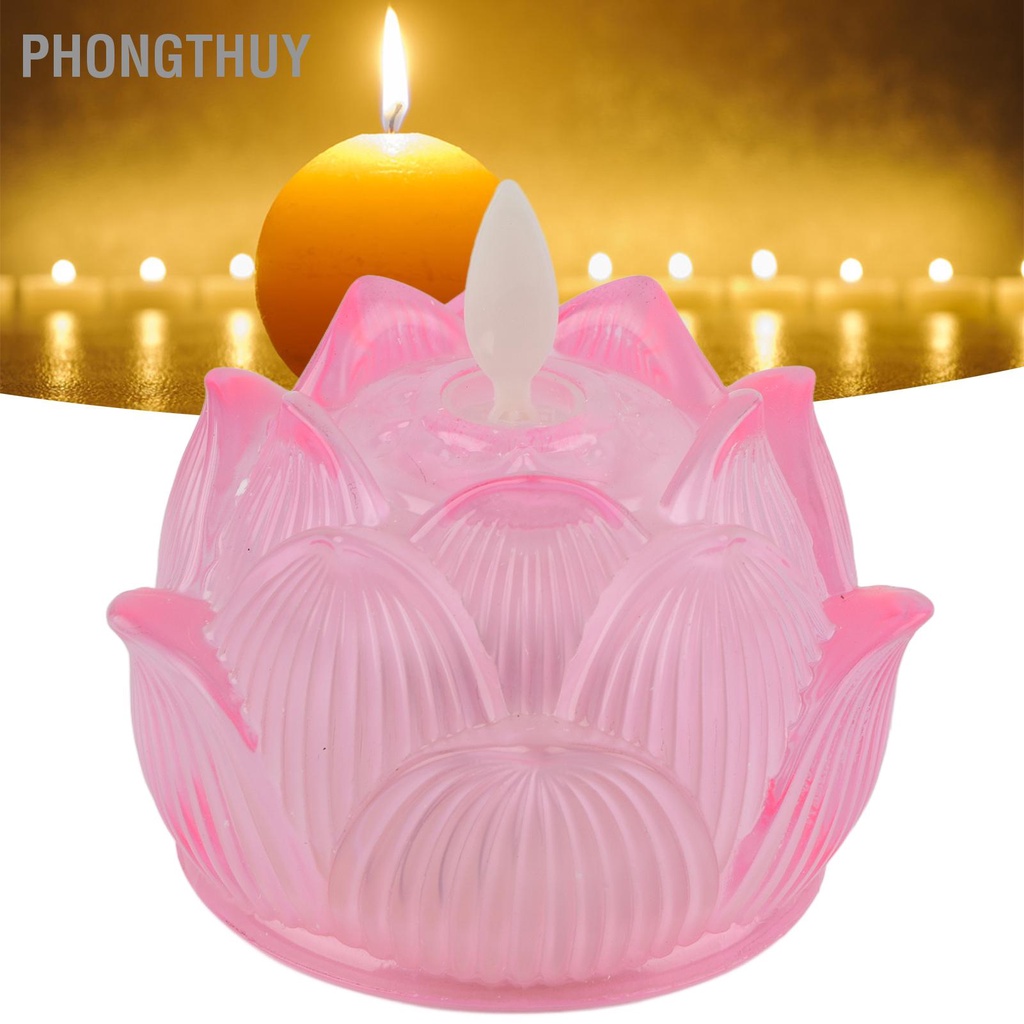 PhongThuy Đèn hoa LED giả thủy tinh Ánh sáng vàng Nến điện tử Trang trí sen cho văn phòng tại nhà