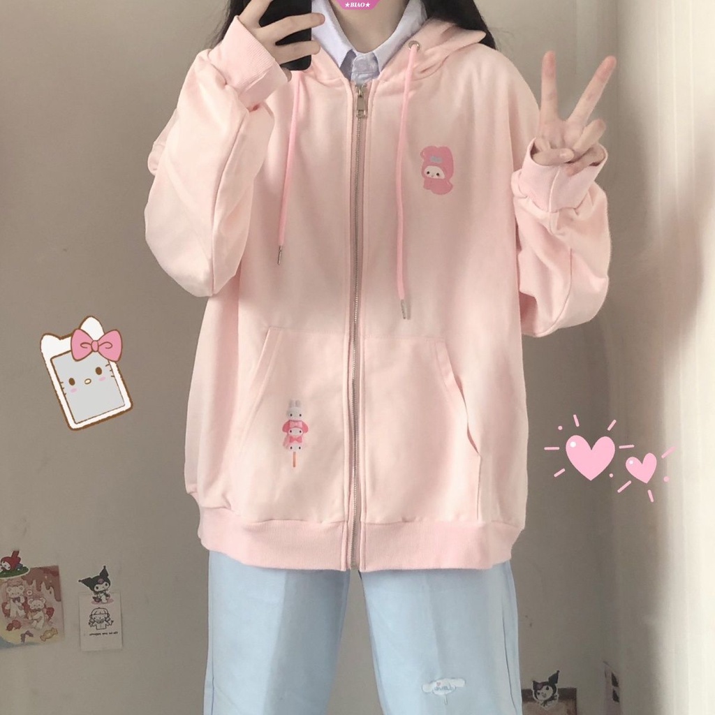 Sanrio kuromi cinnamoroll pom pom purin giai điệu của tôi mùa thu phong cách đại học nhật bản y2k phim hoạt hình áo sơ mi có mũ trùm đầu cô gái dễ thương ngọt ngào quần áo chất lượng cao cho phụ nữ