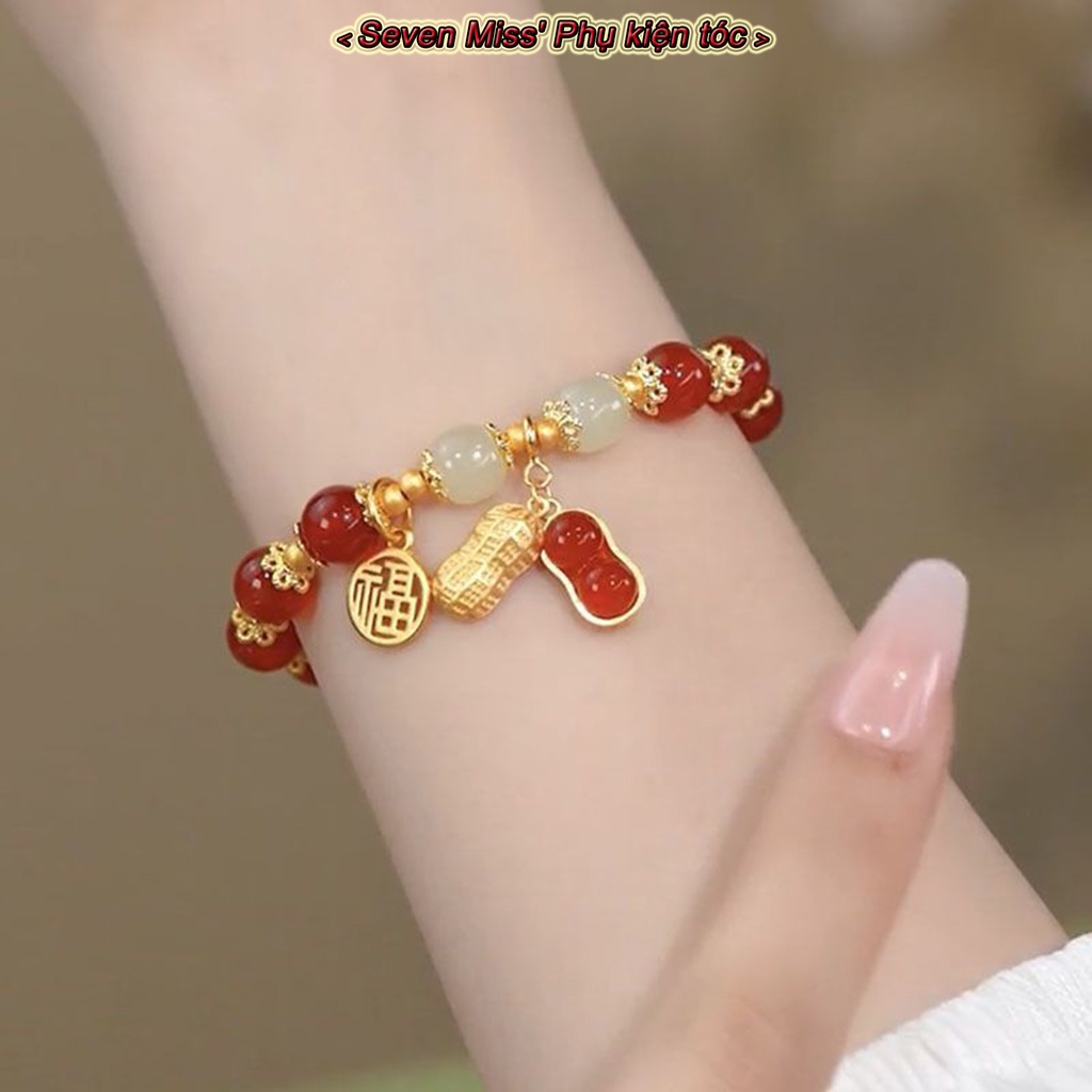 Mạ vàng đậu phộng ngọc vòng tay chuỗi đôi phụ nữ tay dây trang sức
