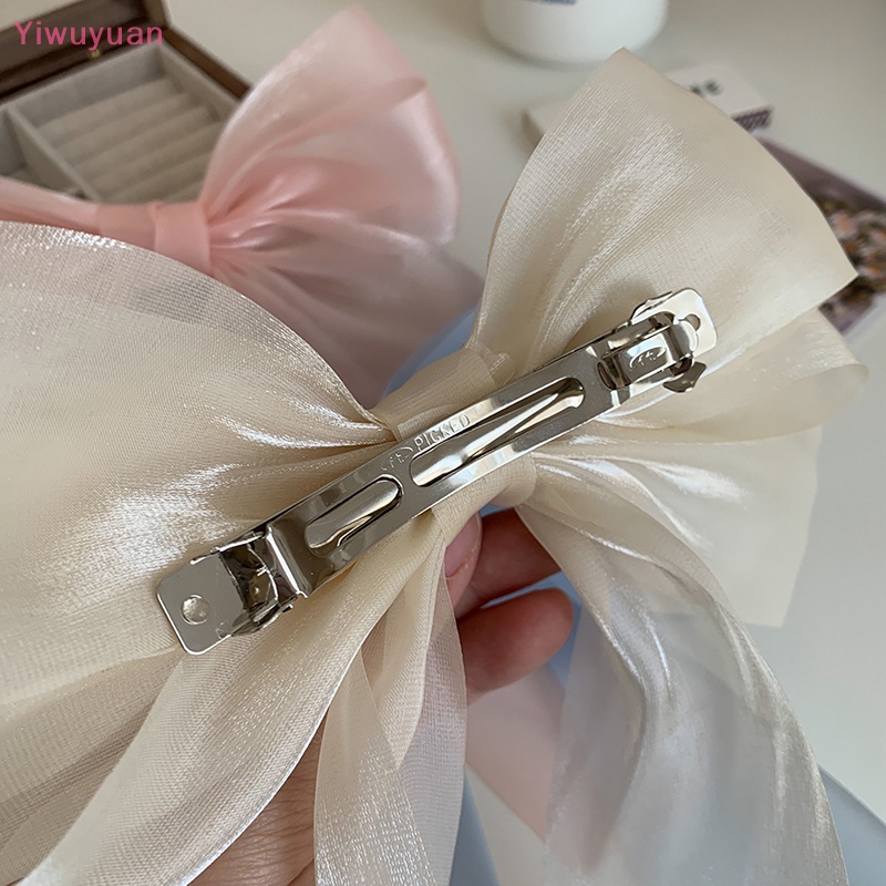 Kẹp Tóc Hình Nơ Bằng Vải Lưới Màu Trắng Đen Thời Trang Dành Cho Nữ Mới