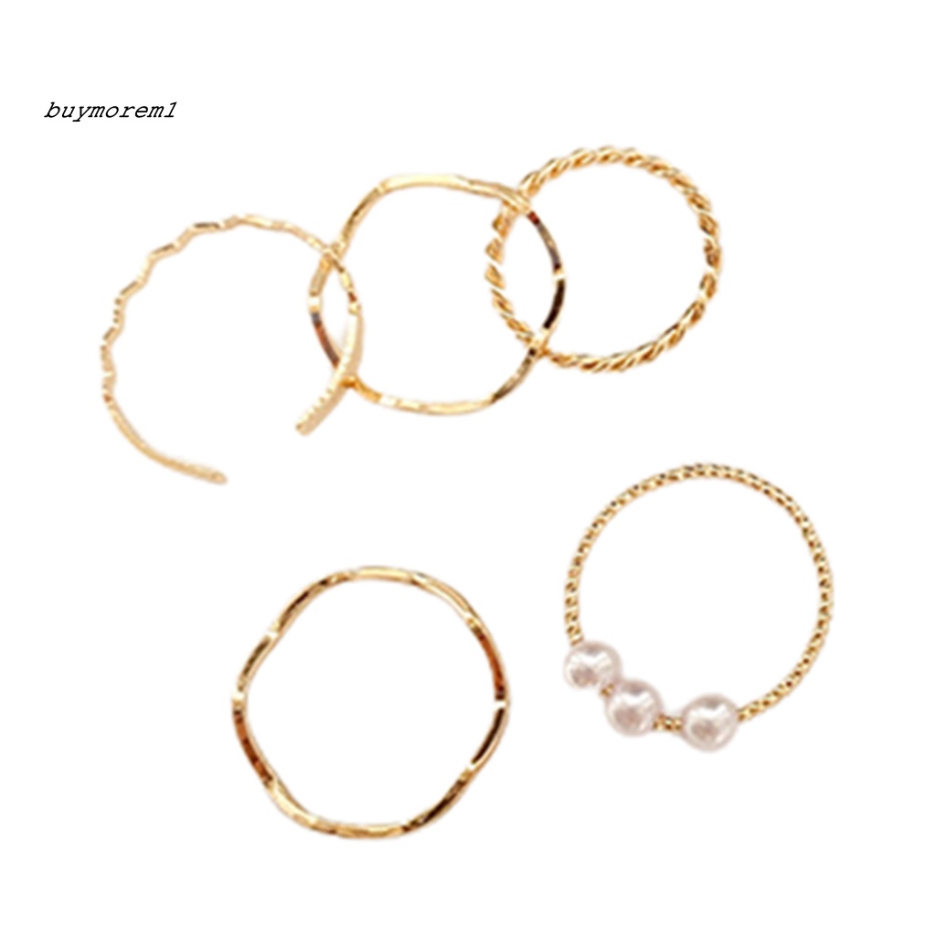 Muam 5 cái nhẫn nữ ngón tay trang sức thời trang giả ngọc trai nhẫn hình cong bộ mạ