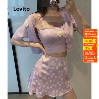 Chân váy Lovito in hoa phong cách thường ngày L18X043 (màu tím/ đen)