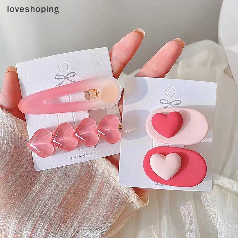 Set 2 / 3 Kẹp Tóc Nơ / Trái Tim Màu Hồng Dễ Thương Cho Bé Gái