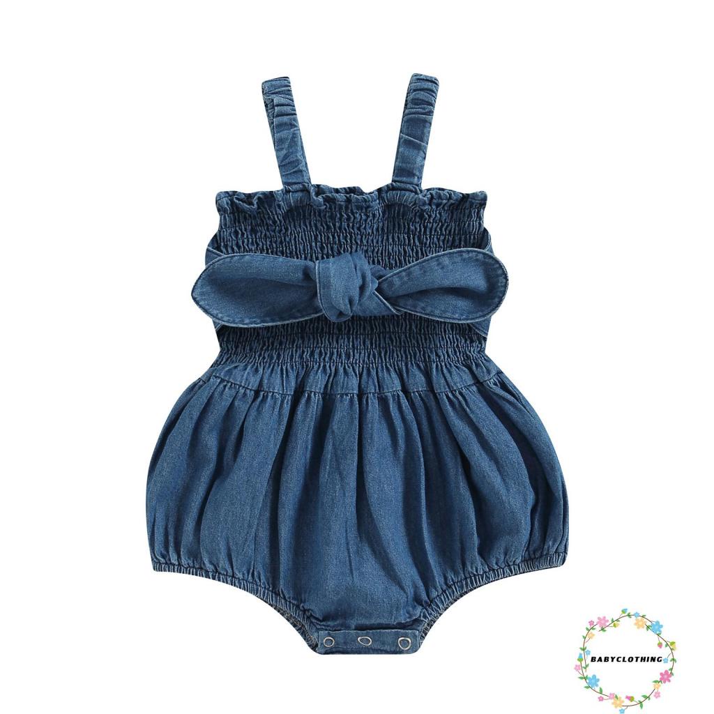 Áo Liền Quần Vải Denim Không Tay Màu Sắc Đáng Yêu Cho Bé