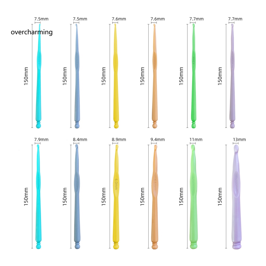 Bộ 12 Cây Kim Móc Len Tay Cầm Dài Màu Sắc Ngẫu Nhiên