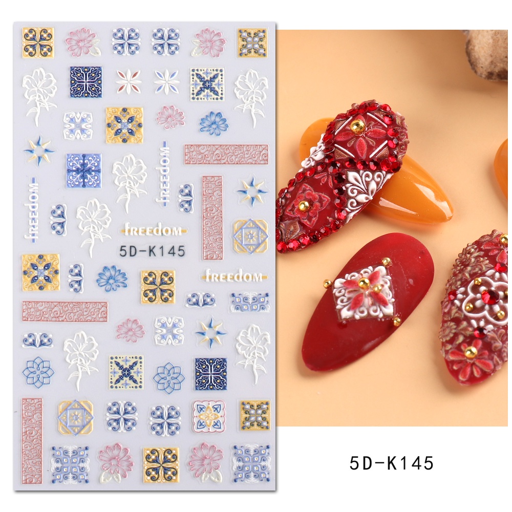Miếng Dán Trang Trí Móng Tay 5D Bằng Acrylic Họa Tiết Gạch Moroccan Phong Cách Boho