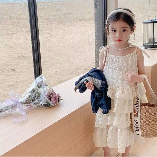 Bộ Áo Khoác Denim + Đầm Hai Dây Thời Trang Mùa Xuân 2023 Mới Cho Bé Gái