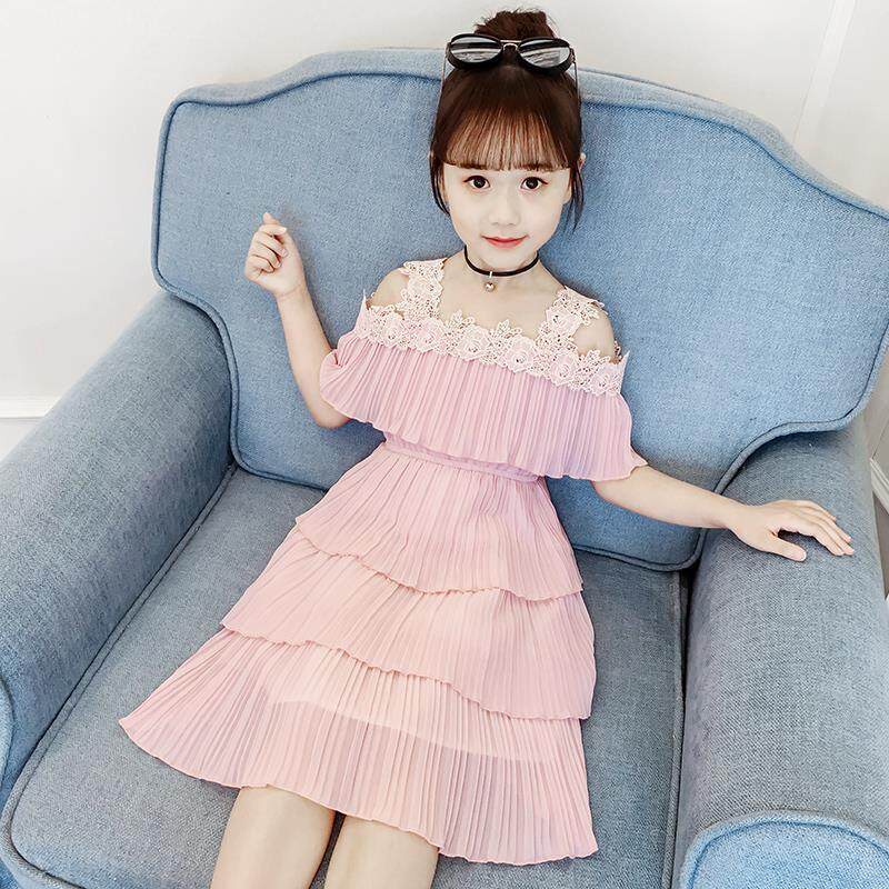 Đầm Công Chúa 110-160cm Hở Vai Chất Liệu Chiffon Cho Bé Gái 3-14 Tuổi