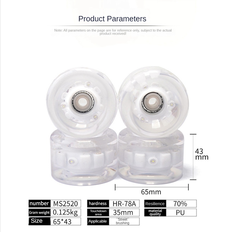 Set 4 Bánh Xe Ván Trượt 6 Bóng Đèn Dạ Quang Bằng PU Co Giãn Cao Cấp