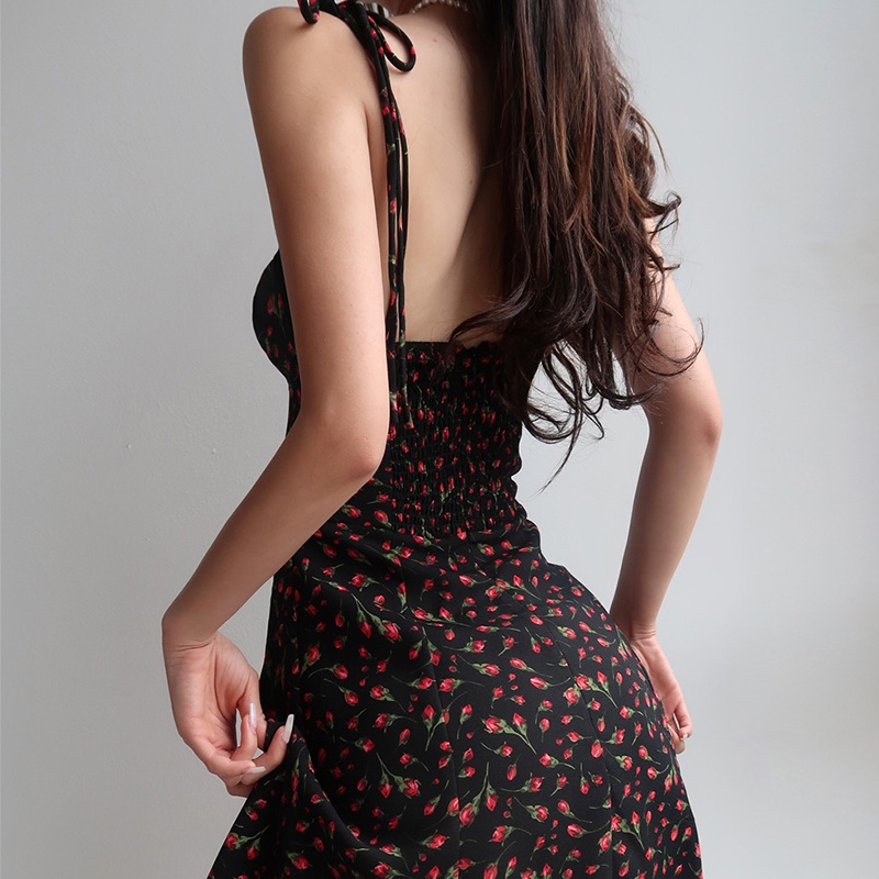 IELGY Đầm Hai Dây Dáng Chữ a Họa Tiết Hoa Thời Trang Mùa Hè Cho Nữ
