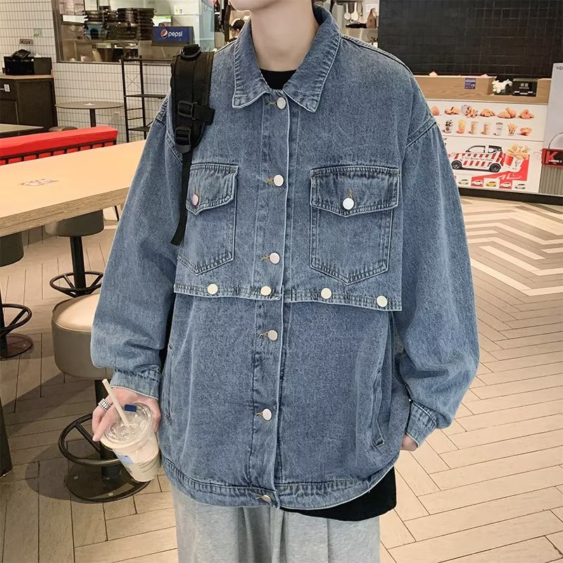 Áo Khoác Denim Dáng Rộng Kiểu Hip-Hop Mỹ Cá Tính Cho Nam