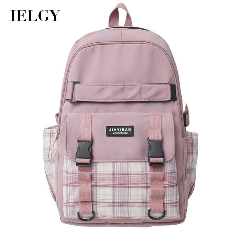 Ielgy Ba Lô Đi Học Sức Chứa Lớn Có Dây Kéo Họa Tiết Kẻ Sọc Đơn Giản Chất Lượng Cao Phong Cách Nhật Bản Cho Nữ